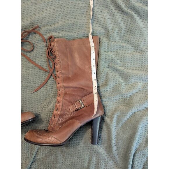 Tribeca by Kenneth Cole Women's Size 10 Brown Leather Lace Up Heeled Boots - Picture 5 of 7